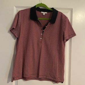 Tommy Hilfiger Stripe Textured Red White Navy Blue Polo Shirt Women’s XL